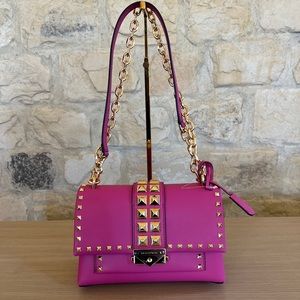 Michael Kors Studded Pocket Shoulder Chain leather handbag purse French pink NWT